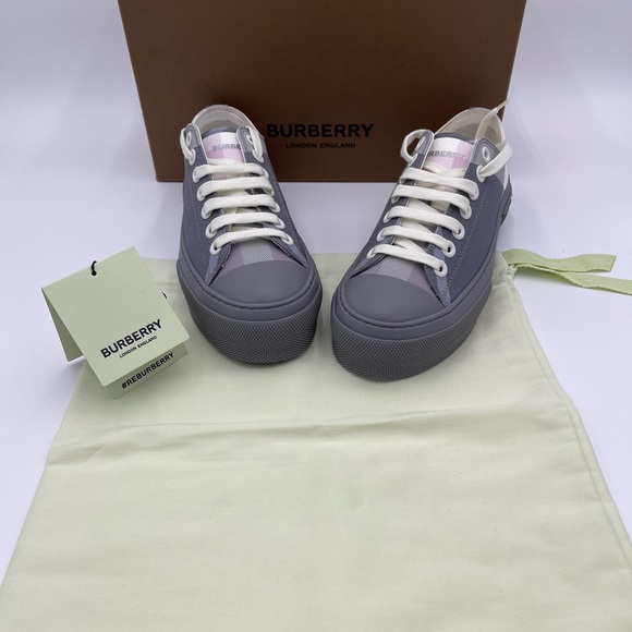 Burberry Jack check Canvas low-top sneakers 39.5 pale grey/ pink - Picture 3 of 8